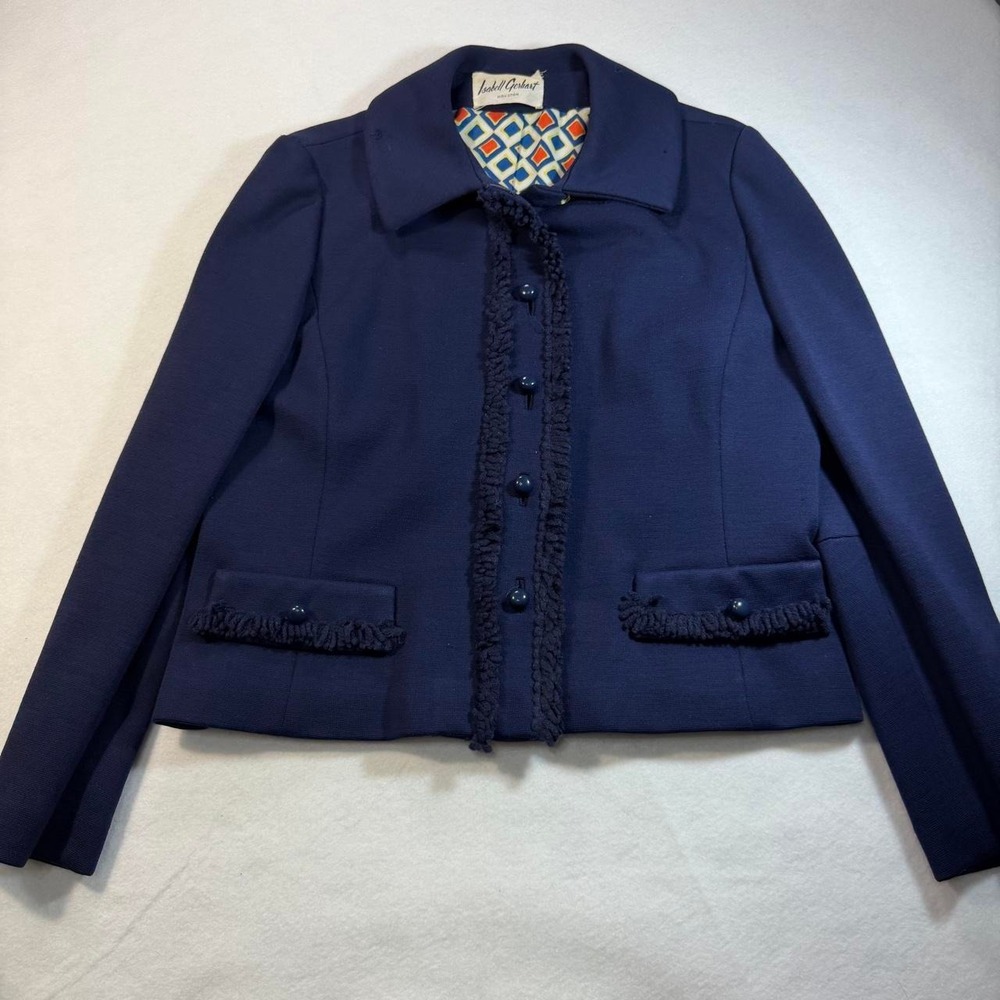 Vintage Isabell Gerhart Houston Navy Mod Fringe Jacket Retro 60s 70s Tailored